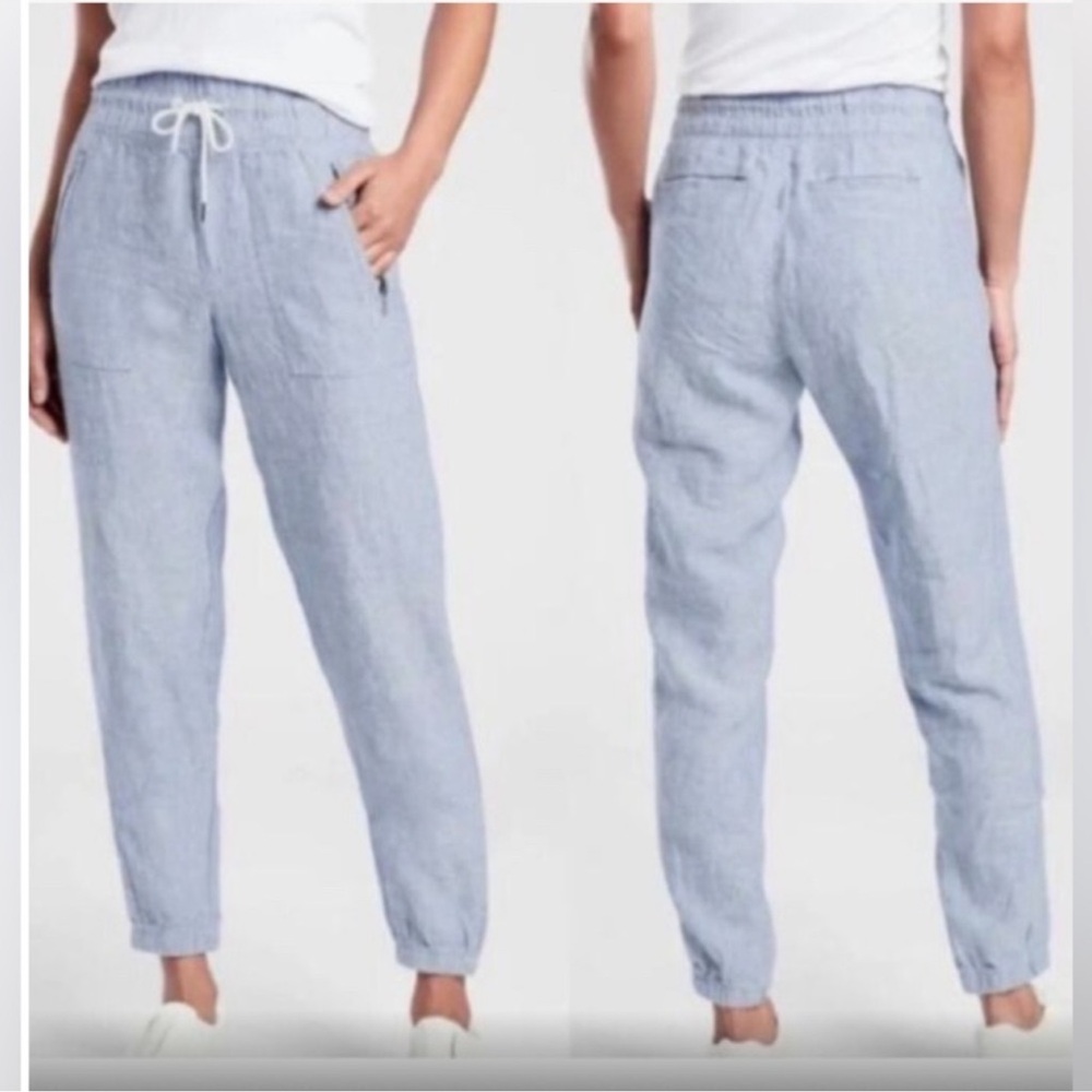 Athleta Cabo Linen Chambray Blue Joggers